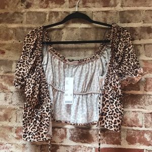 Cheetah tie front blouse